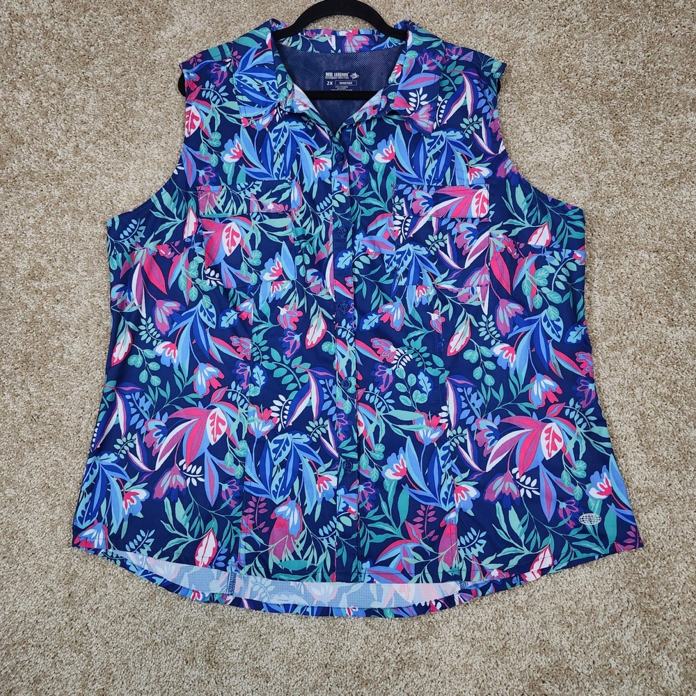 Reel Legends Top Sleeveless Tropical Floral Mariner Performance Outdoor 2X